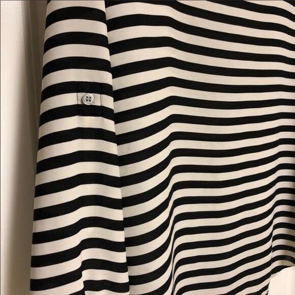 Loft black white stripe lightweight popover Blouse Tunic top M - Picture 4 of 9